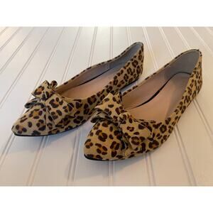 SAILING LU Bowknot Ballet Flats Pointy Animal Print Suede SlipOns Shoes Womens 8
